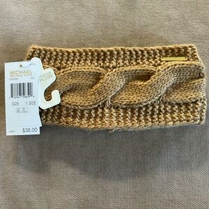 Michael Kors Fleece Lined Headband Earband Hat Earmuffs Cable Knit Camel Tan NEW